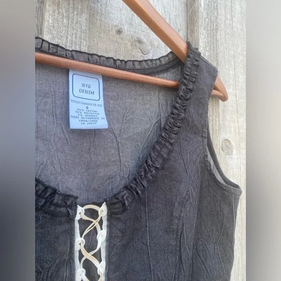 VINTAGE corset style lace up front denim sleeveless top size medium - Picture 4 of 7
